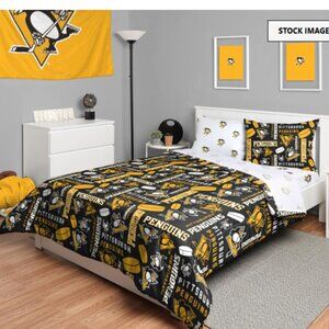 FOCO Pittsburgh Penguins NHL Team Color Bed n Bag Comforter Bedding 5 Piece Full